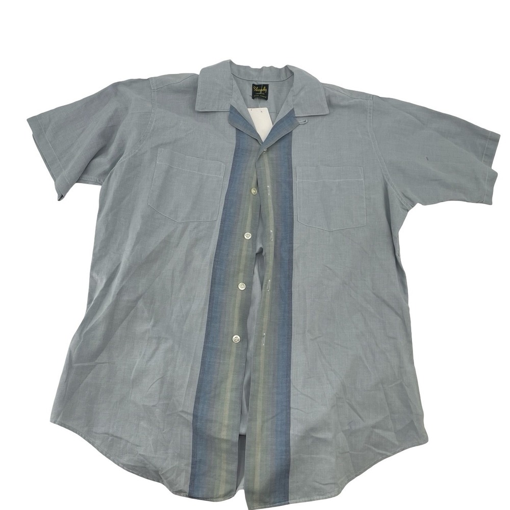 Shapely Men's Shirt Bowling Blue Grey Vintage 1960s 16-16.5